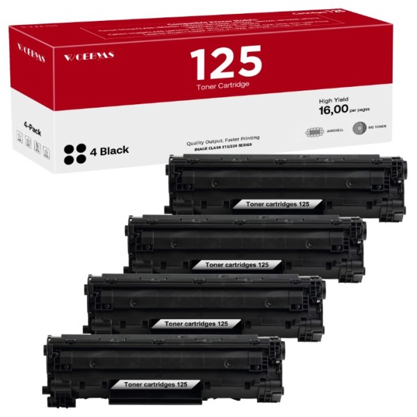 WOEBYAS 125 CRG125 Toner Cartridge Replacement for Canon 125 CRG-125 3484B001 Work with ImageCLASS LBP6030w LBP6000 MF3010 LBP3100 Printers (4XL-Pack,Black)