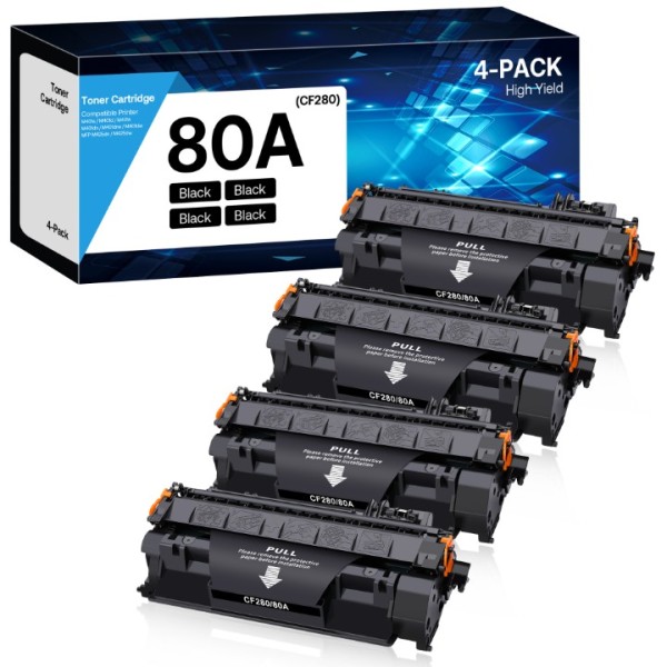 WOEBYAS 80A Toner Cartridge Black High Yield Compatible for HP 80A CF280X CF280A 80X use with HP Laserjet Pro 400 M410 M401D M401A M401N M401 Printer (Black, 4-Pack)